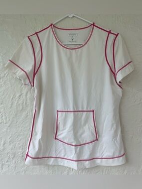 Athleta Women's Short Sleeve Stretch Activewear Top White Pink Performance; M